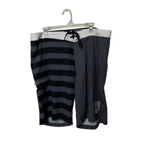 Dixxon Board Shorts Mens 38 Black Gray Striped Swim Trunks Bathing Suit Surf
